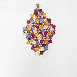 Pendant 30cm - Malvina Rhombus M-Violet Organza - Pendant 30cm - Laiton bronze